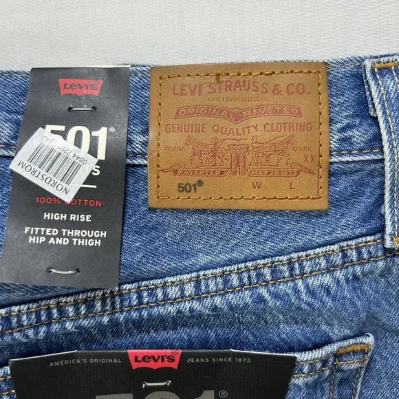 Levis Premium 501 Jean Shorts Women 27 Blue BIG E High Rise Distressed Cut Off - Picture 6 of 16
